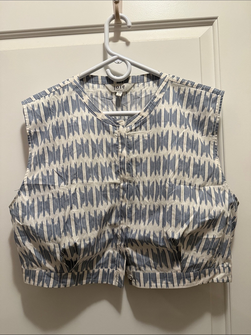 Joie Blue Ikat Print Sleeveless Button Front Blouse Top XL 100% Cotton
